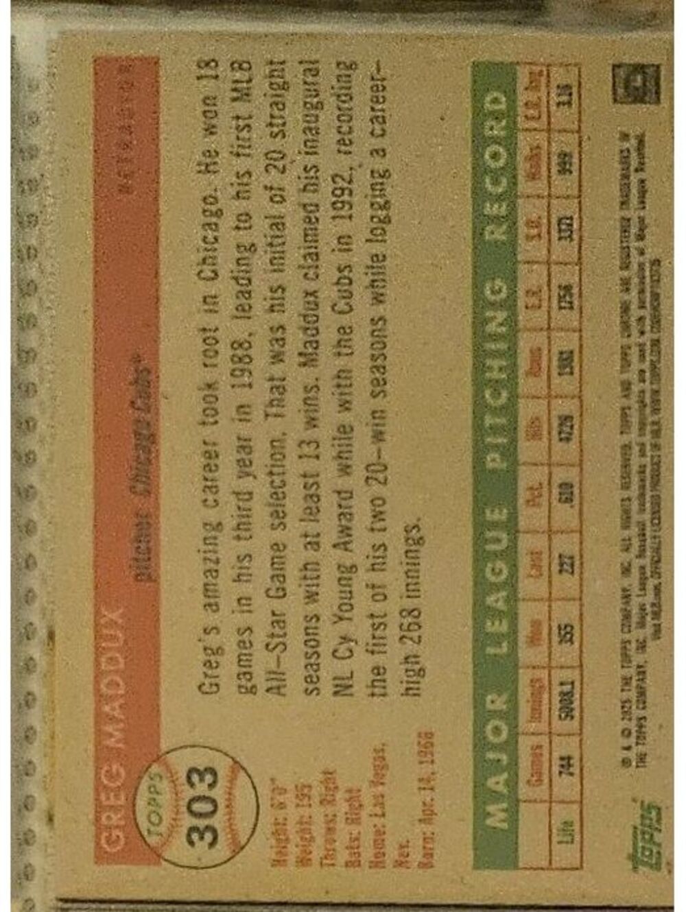 Greg Maddux - HOF - 2025 Topps chrome platinum 1955 #303 - CHICAGO Cubs-RAW mint - Picture 2 of 2
